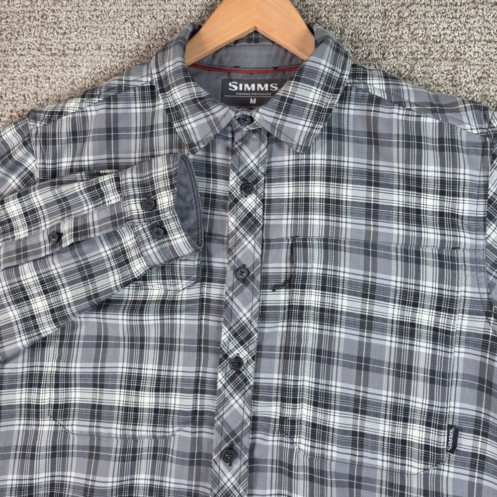 SIMMS Flannel Shirt‎ Jacket Men's Plaid Button Up Long Sleeve Size Medium Gray